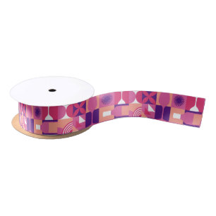 Retro Pink Purple Wine Bauhaus Pattern Satin Ribbon
