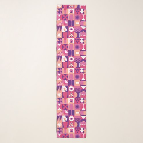 Retro Pink Purple Wine Bauhaus Pattern Scarf