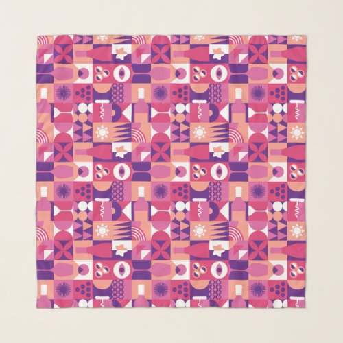 Retro Pink Purple Wine Bauhaus Pattern Scarf