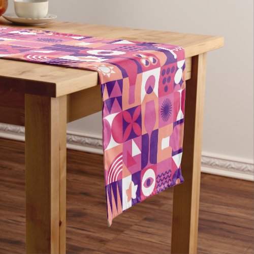 Retro Pink Purple Wine Bauhaus Pattern Short Table Runner