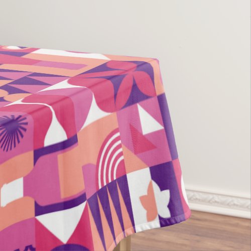 Retro Pink Purple Wine Bauhaus Pattern Tablecloth