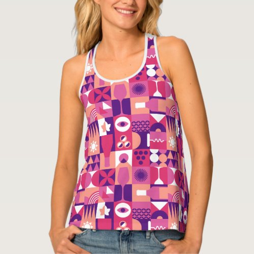 Retro Pink Purple Wine Bauhaus Pattern Tank Top