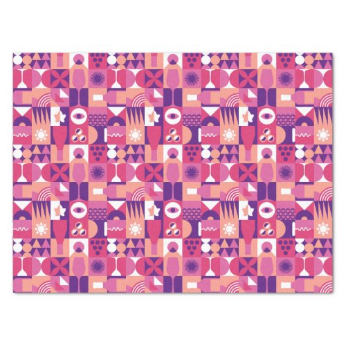 Retro Pink Purple Wine Bauhaus Pattern Tissue Paper