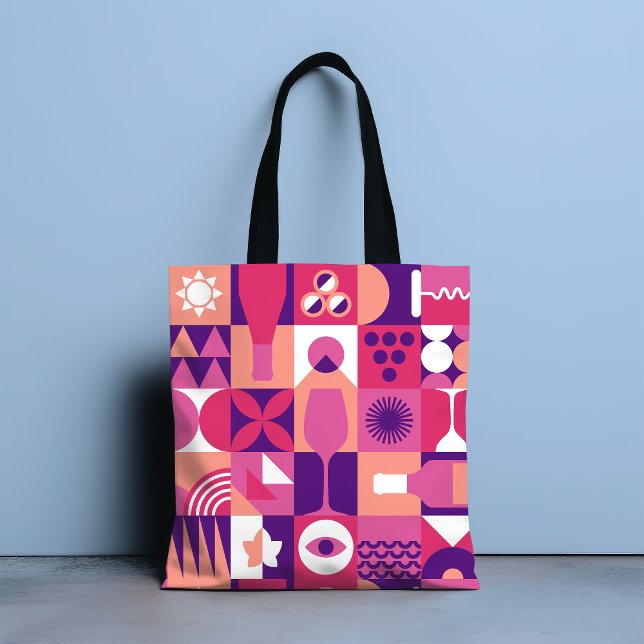 Retro Pink Purple Wine Bauhaus Pattern Tote Bag (Creator Uploaded)