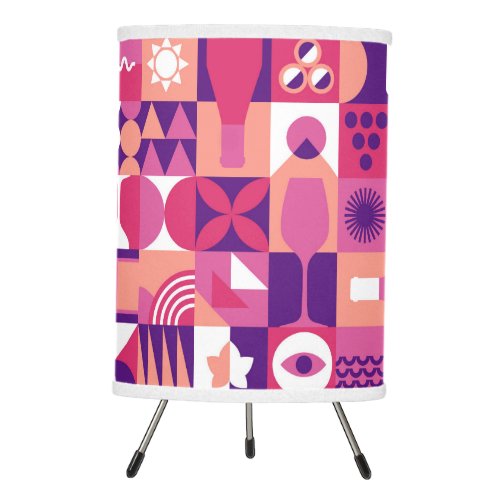 Retro Pink Purple Wine Bauhaus Pattern Tripod Lamp