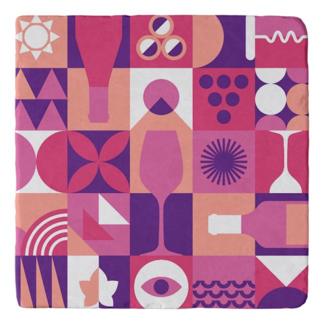 Retro Pink Purple Wine Bauhaus Pattern Trivet (Front)