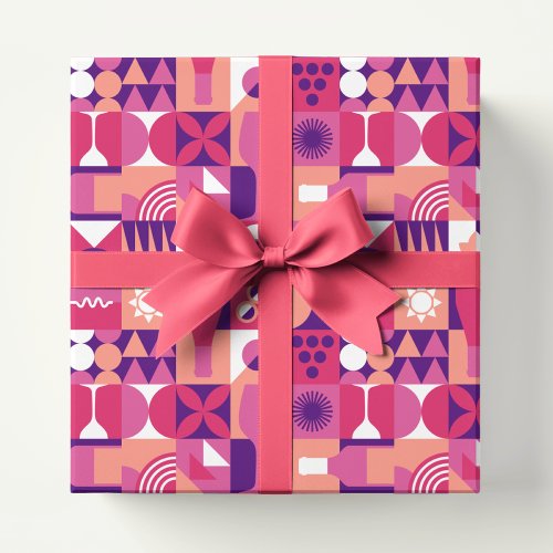 Retro Pink Purple Wine Bauhaus Pattern Wrapping Paper