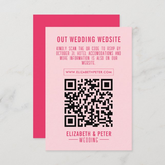 Retro Pink Qr Code Wedding Website  RSVP Card (Front/Back)