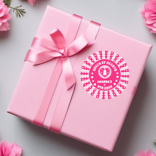 Retro Pink Queen Of Hearts Birthday Classic Round Sticker