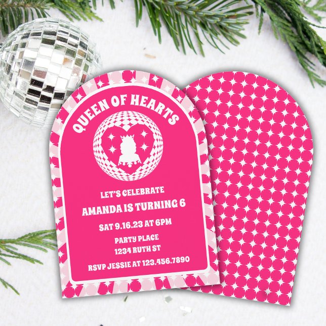 Retro Pink Queen Of Hearts Birthday Party Arch Invitation (Creator Uploaded)