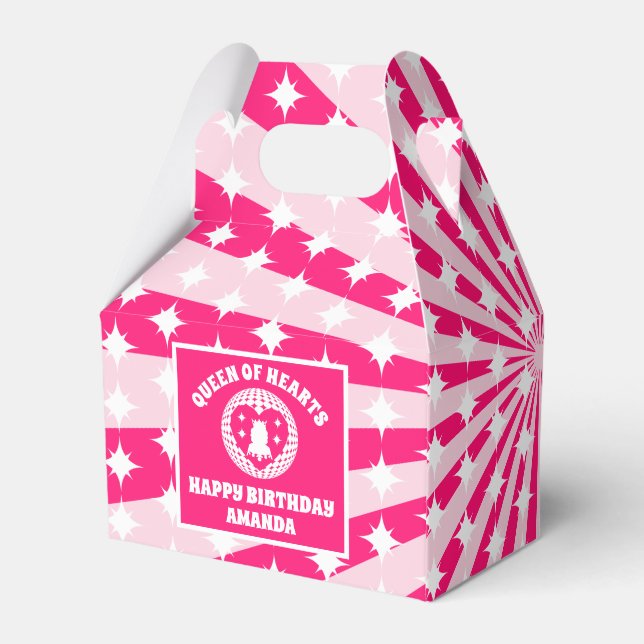 Retro Pink Queen Of Hearts Birthday Party Favor Boxes (Back Side)