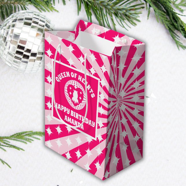 Retro Pink Queen Of Hearts Birthday Party Medium Gift Bag (Creator Uploaded)