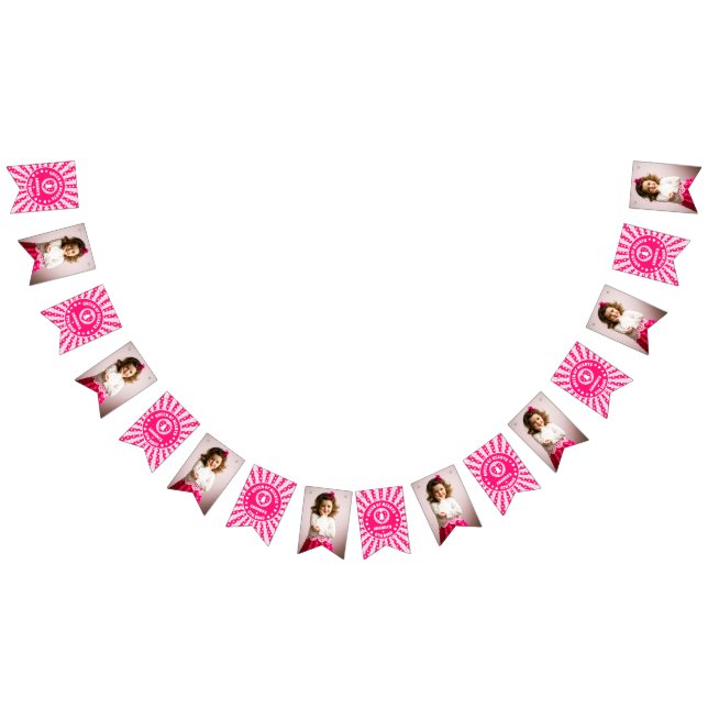 Retro Pink Queen Of Hearts Birthday Party Photo Bunting Flags (All)