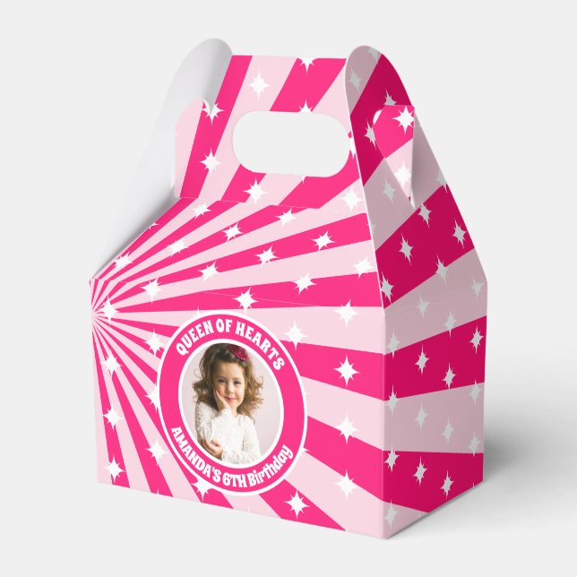 Retro Pink Queen Of Hearts Birthday Party Photo Favor Boxes (Front Side)