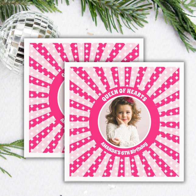 Retro Pink Queen Of Hearts Birthday Party Photo Napkins (Creator Uploaded)