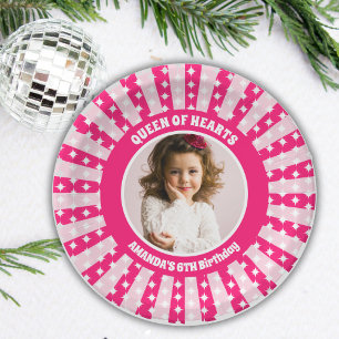Retro Pink Queen Of Hearts Birthday Party Photo Paper Plates