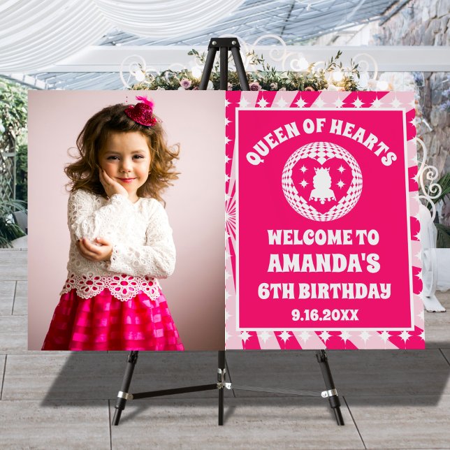 Retro Pink Queen Of Hearts Birthday Photo Welcome Foam Board (Creator Uploaded)