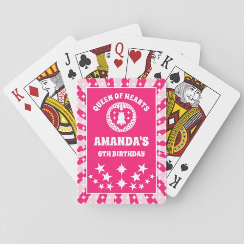 Retro Pink Queen Of Hearts Birthday Playing Cards