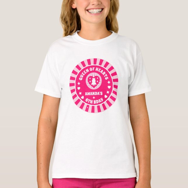 Retro Pink Queen Of Hearts Birthday T-Shirt (Front)