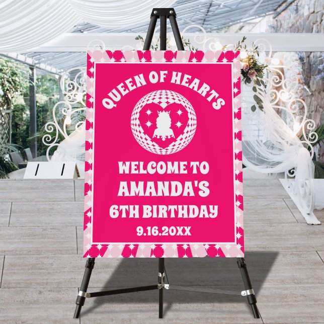 Retro Pink Queen Of Hearts Birthday Welcome Foam Board (Creator Uploaded)