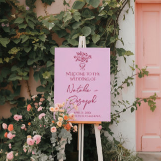Retro Pink Raspberry Floral Garden Wedding Welcome Foam Board