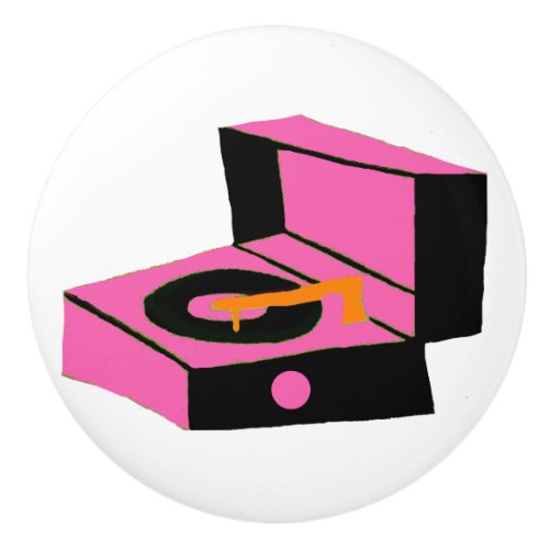 Retro Pink Record Player Ceramic Pull