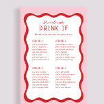 Retro Pink Red Bachelorette Drink If Game Cards<br><div class="desc">Retro Pink Red Bachelorette Drink If Game Cards</div>