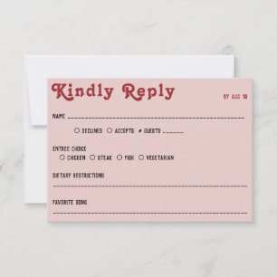 Retro Pink Red & Black Wedding RSVP Card