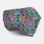 Retro Pink Red Blue Yellow Paisley Floral Pattern Neck Tie at Zazzle