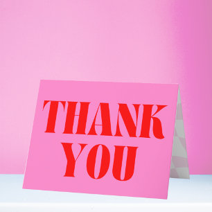 Retro Pink Red Bold Typography  Letterpress Thank You Card