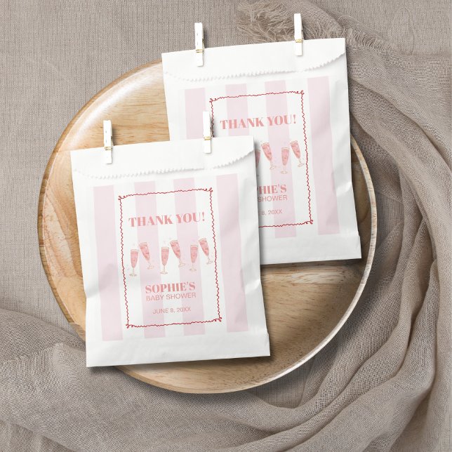 Retro Pink Red Border Brunch & Bubbly Baby Shower Favor Bag (Creator Uploaded)