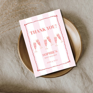 Retro Pink Red Border Brunch & Bubbly Baby Shower Thank You Card