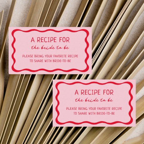 Retro Pink Red Bridal Shower Share A Recipe Enclosure Card