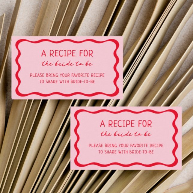 Retro Pink Red Bridal Shower Share A Recipe Enclosure Card (Creator Uploaded)