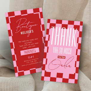 Retro Pink & Red Business Thank You Discount Note Card