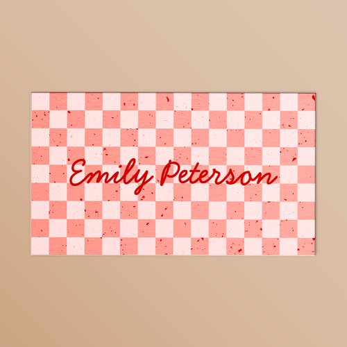 Retro Pink Red Checkered Business Card