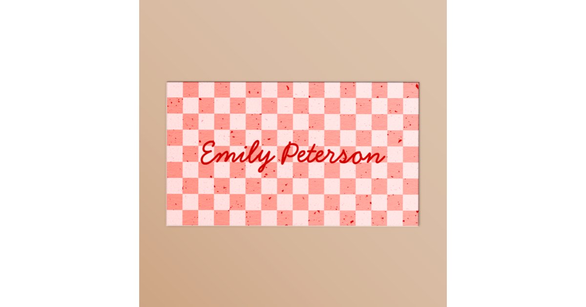 Retro Pink Red Checkered Business Card | Zazzle