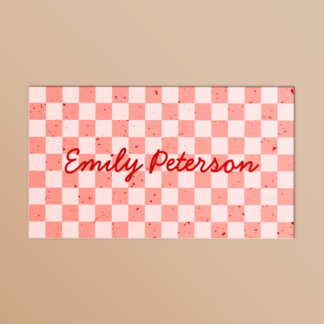 Retro Pink Red Checkered Business Card (Creator Uploaded)