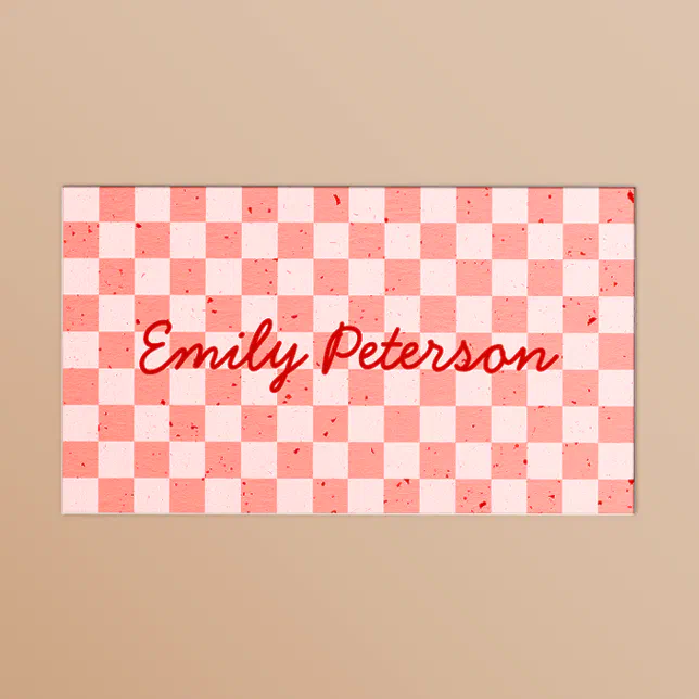 Retro Pink Red Checkered Business Card | Zazzle