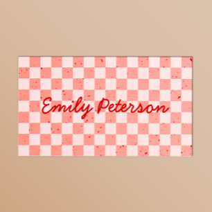 Retro Pink Red Checkered Business Card