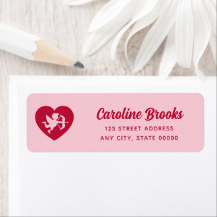 Retro Pink Red Cupid Heart Wedding Return Address Label