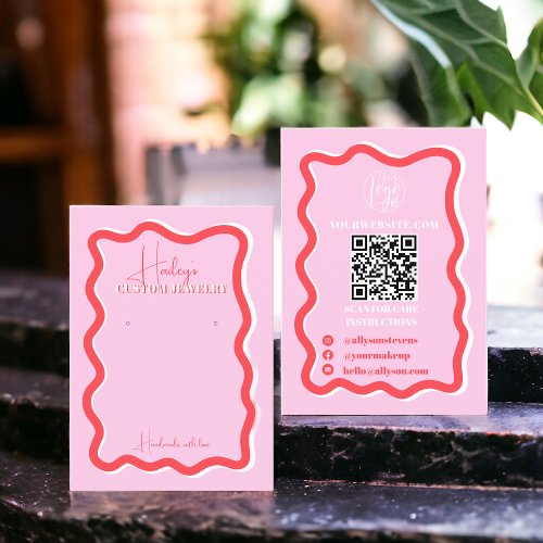 Retro pink red curve squiggle wavy jewelry display business card