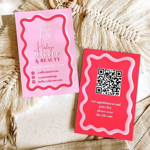 Retro pink red curve squiggle wavy makeup beauty business card