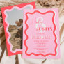 Retro pink red curve squiggle wavy wedding photo invitation