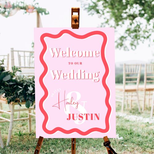 Retro pink red curve squiggle wavy welcome foam board