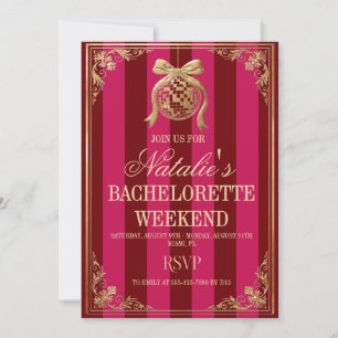Retro Pink Red Disco Bachelorette Weekend Invitation