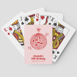 Retro Pink & Red Disco Ball Birthday Personalized Poker Cards