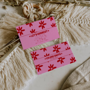 Retro Pink Red Groovy Floral Boho Girly Trendy Business Card
