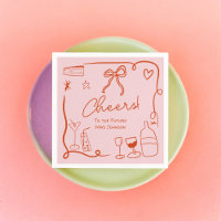 Retro pink red handdrawn illustrated bridal shower