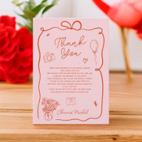 Retro pink red handdrawn illustrated bridal shower